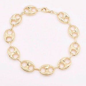 12mm Puffed Mariner Anchor Link Chain Bracelet Real 10K Yellow Gold Unisex