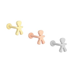 Shiny Boy Minimalist Tragus Ear Piercing Stud Real 14K Solid Gold