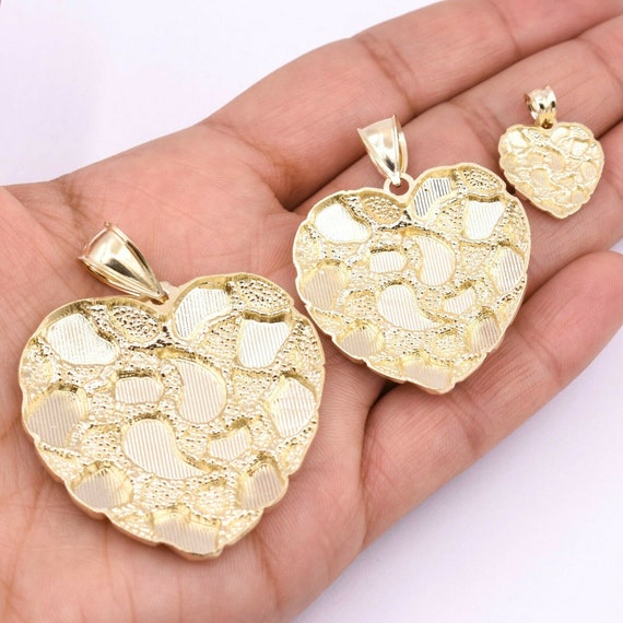 10k Gold Heart Nugget Pendant / Charm , Yellow Love Charm , Big Heart,  Small Heart - Etsy