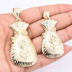 Textured Dollar Money Bag Pendant Charm Real Solid 10K Yellow Gold ALL SIZES
