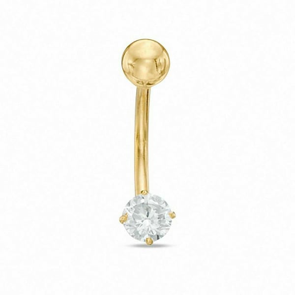 Round CZ Belly Button Body Piercing Stud Real 14K Solid Yellow Gold 14G