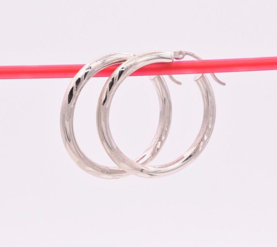 Orecchini A Cerchio In Argento Sterling 30 Mm - Taglio Diamante Da 3 Mm - 2