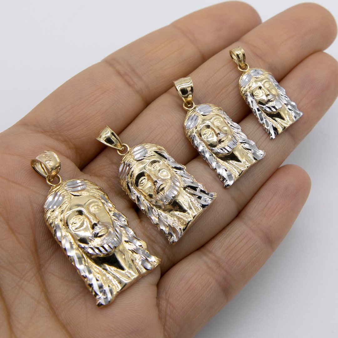 Diamondcut Face of Jesus Pendant Solid Real 10K Yellow White Gold All