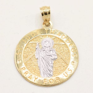 Textured "pray for Us" St. Jude Thaddeus Medallion Pendant Real 10K ...
