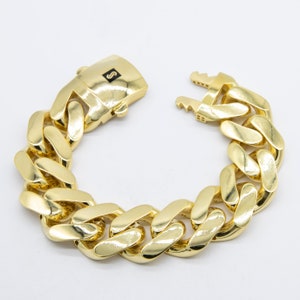 24mm Miami Cuban Royal Link Plain Box Clasp Bracelet Real 10K Yellow Gold 8.5&quot;