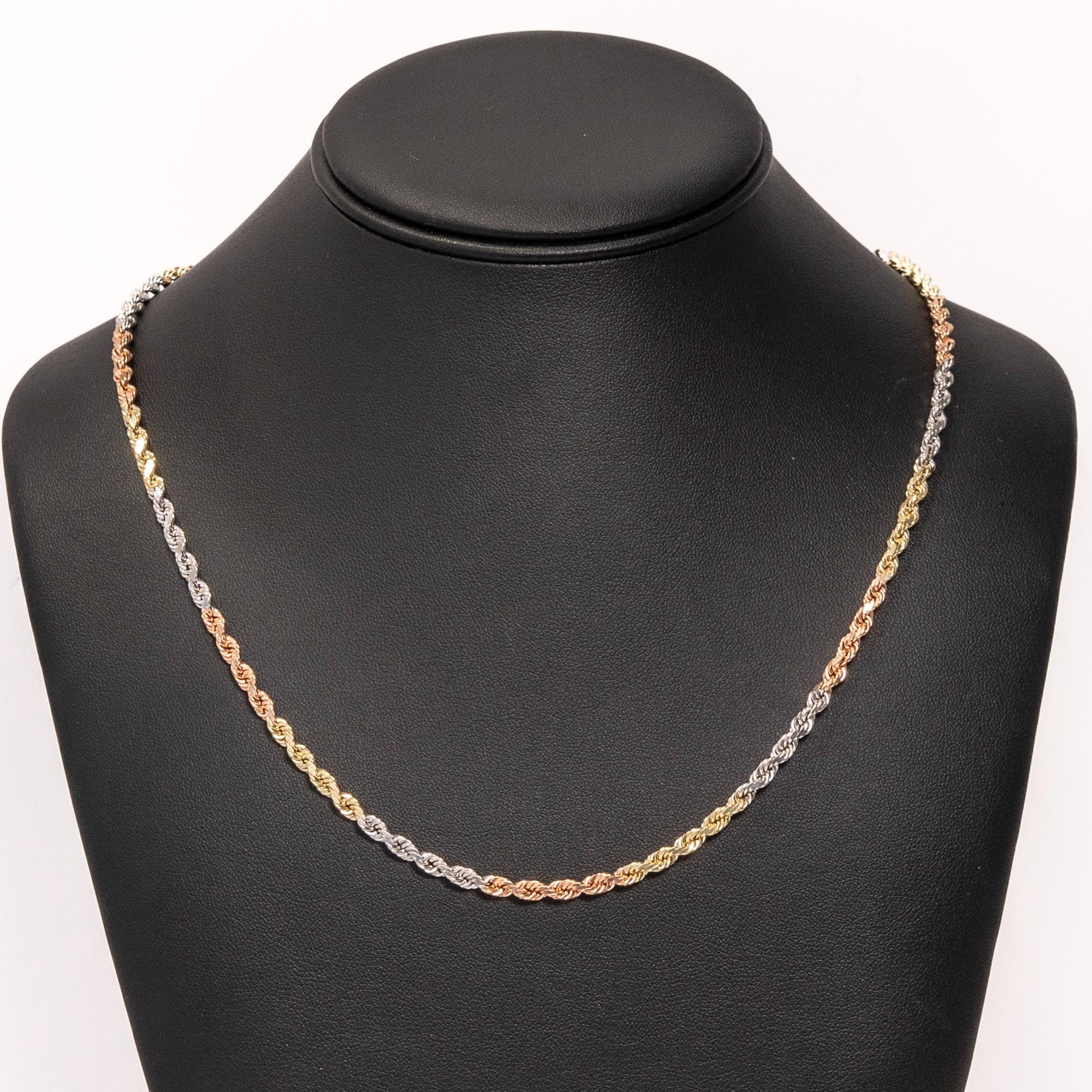 14K ソリッド ゴールド 3色ロープ チェーン ネックレス イエロー 