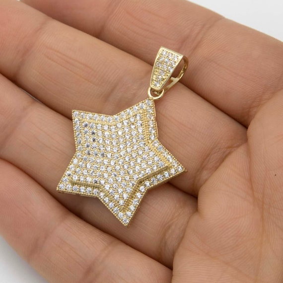 1 1 2 Iced Out CZ Star Pendant Real Solid 10K Yellow Gold Etsy UK
