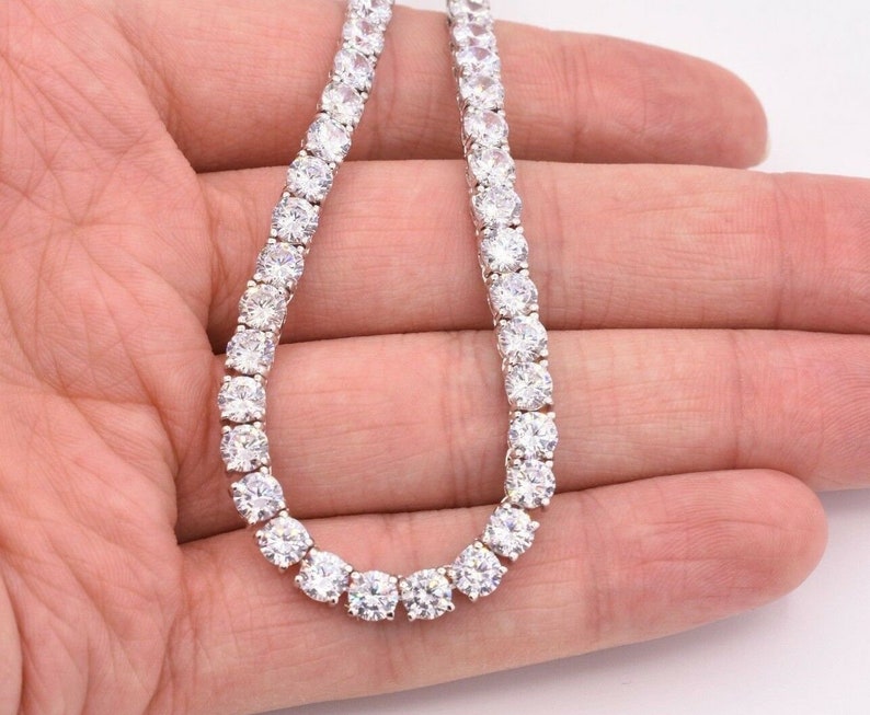 5mm Round Cut CZ Tennis Chain Necklace Real Solid Sterling Etsy