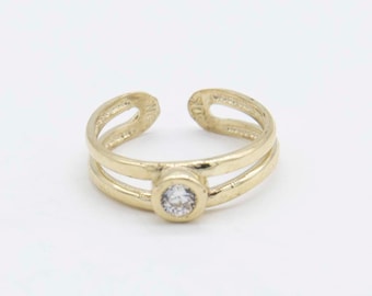 Adjustable CZ Bezel Design Toe Ring Solid Real 10K Yellow Gold