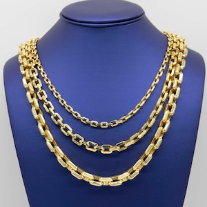 Monaco Chain Chunky Box Royal Link CZ Lock Chain Necklace Real 14K Yellow Gold