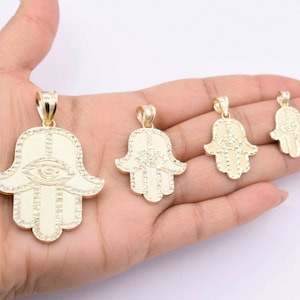 Textured Hamsa Pendant Charm Real 10K Yellow Gold ALL SIZES