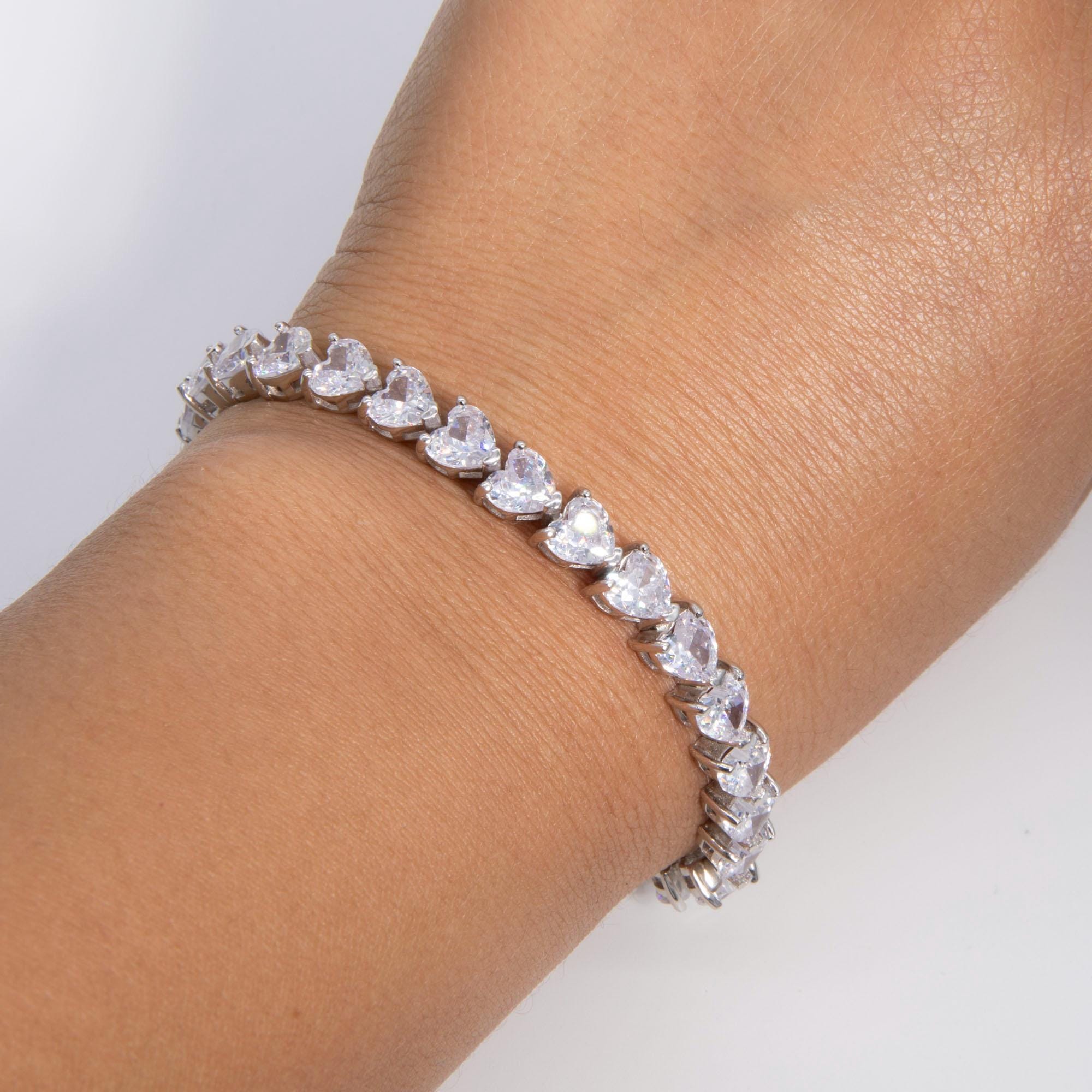 Bracciale Tennis Cuore in Argento 925 - 18cm, spedizione veloce