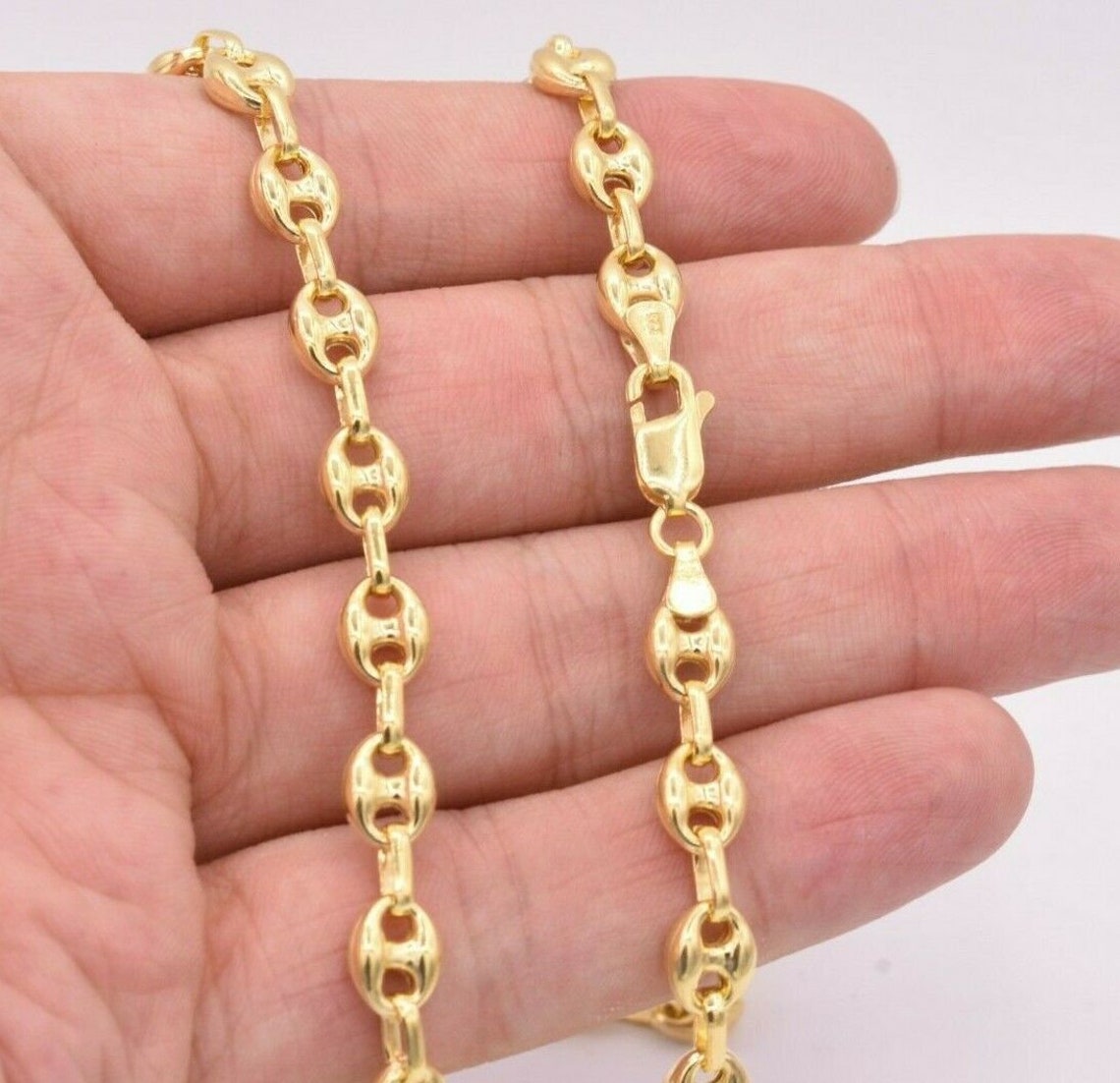 7mm Puffed Anchor Mariner Chain Necklace 14K Yellow Gold Clad Silver ...
