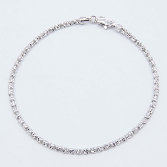 2.5mm Diamond Cut Iced Chain Link Bracelet Real 14K White Gold 8