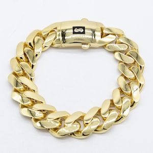 Bold 17mm Mens Miami Cuban Link Bracelet Box Clasp Real 10K Yellow Gold 9&quot;