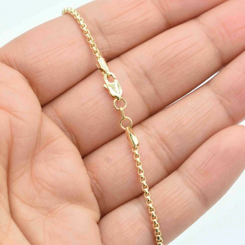 2.5mm Round Box Chain Chain Bracelet Ankle Anklet Real 14K Yellow Gold