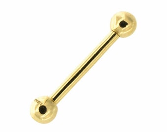 Straight Barbell Eyebrow Nipple Tongue Piercing Ring Real 14K Yellow Gold 16G