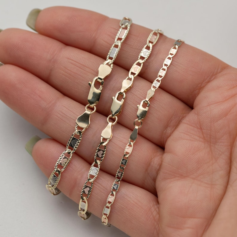10K GOLD Heart Textured Valentino Link Bracelet Tri-Color Gold All Sizes image 2