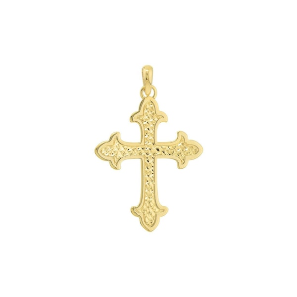 1 3/8" Diamond-Cut Textured Orthodox Cross Pendant 14K Yellow Gold