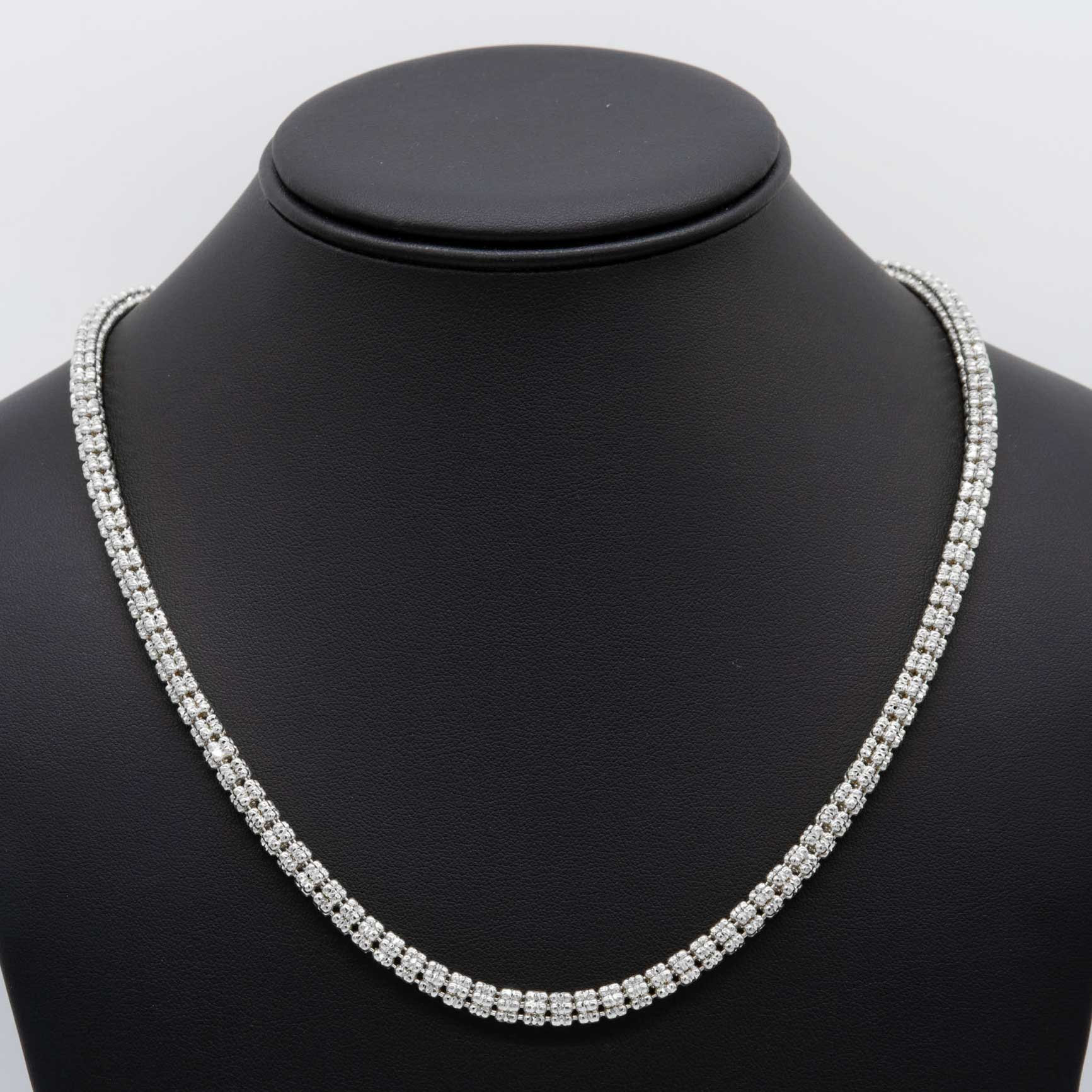 4mm Rhodium Diamond-Cut Ice Link Chain Sterling Silver 925 Italy All S - Oliver & Navy