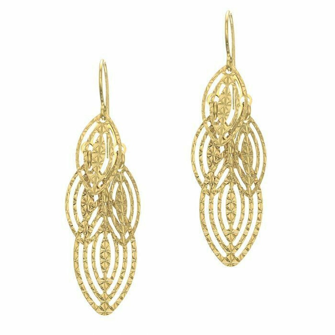 1 3/4 Textured Dangle Earrings Real 14K Yellow Gold - Etsy