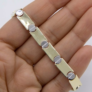 Pulsera reversible Stampato de 7,5 mm en auténtico oro blanco y amarillo de 10 quilates de 7,5"
