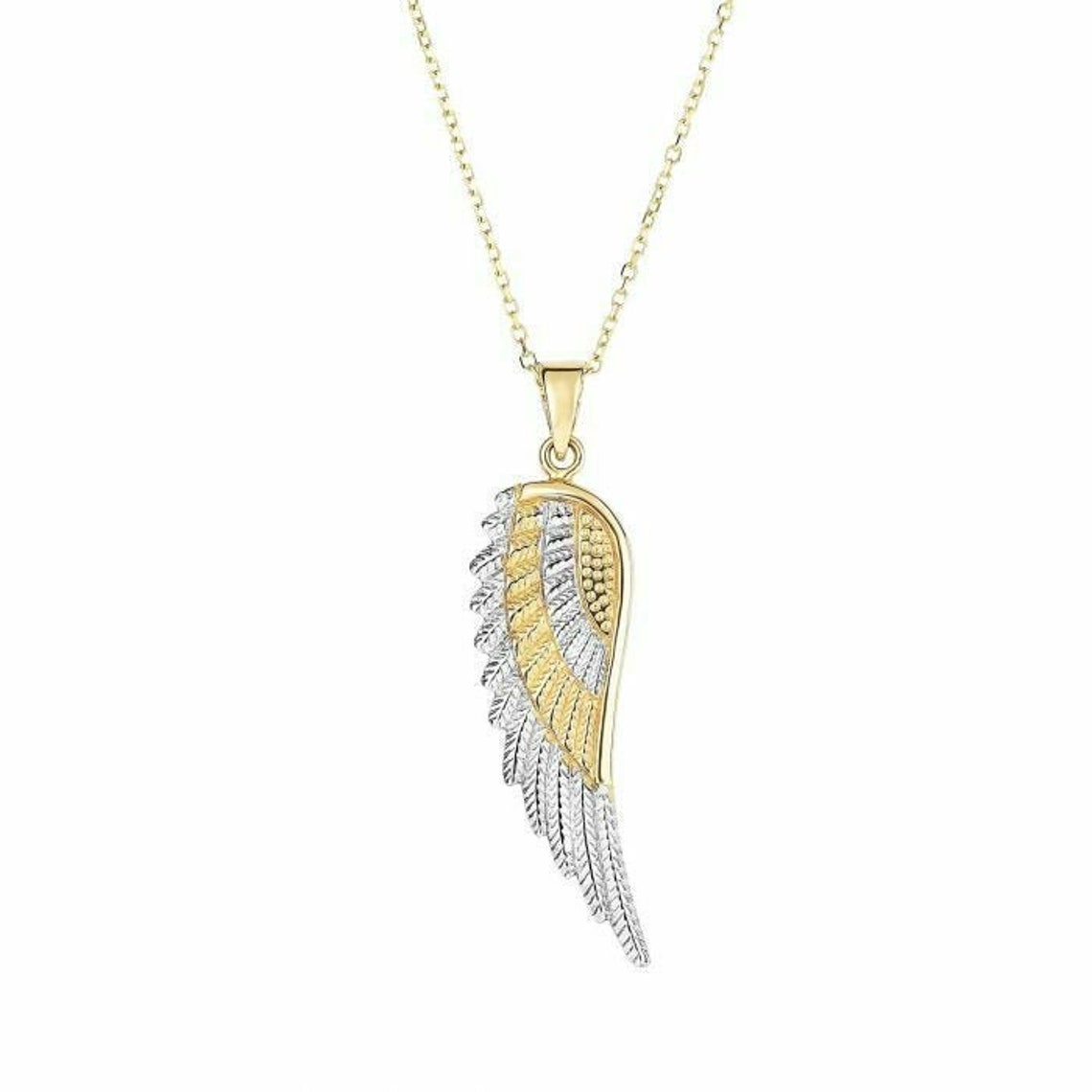 18 Diamond Cut Angel Wing Necklace Real 14K Yellow Gold | Etsy
