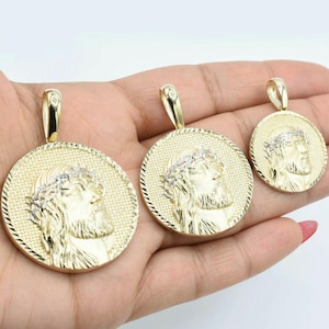 Pingente Medalhão Jesus Corte Diamante Real Sólido 10K Ouro Branco Amarelo Todos os Tamanhos
