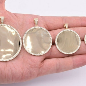 Round Medallion Picture Frame Memory CZ Charm Pendant Real SOLID 10K Yellow Gold