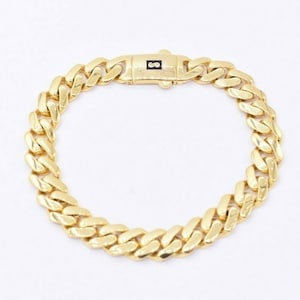 9mm Miami Cuban Royal Link Shiny Box Clasp Bracelet Real 10K Yellow Gold