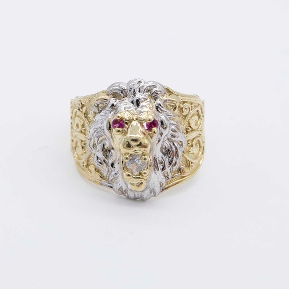 Lion Ring Ruby Augen CZ Solid Real 10K Gelb WeiB Gold Alle GroBen Etsy