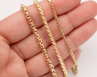 Round Box Link Bracelet 10K Yellow Gold All Sizes