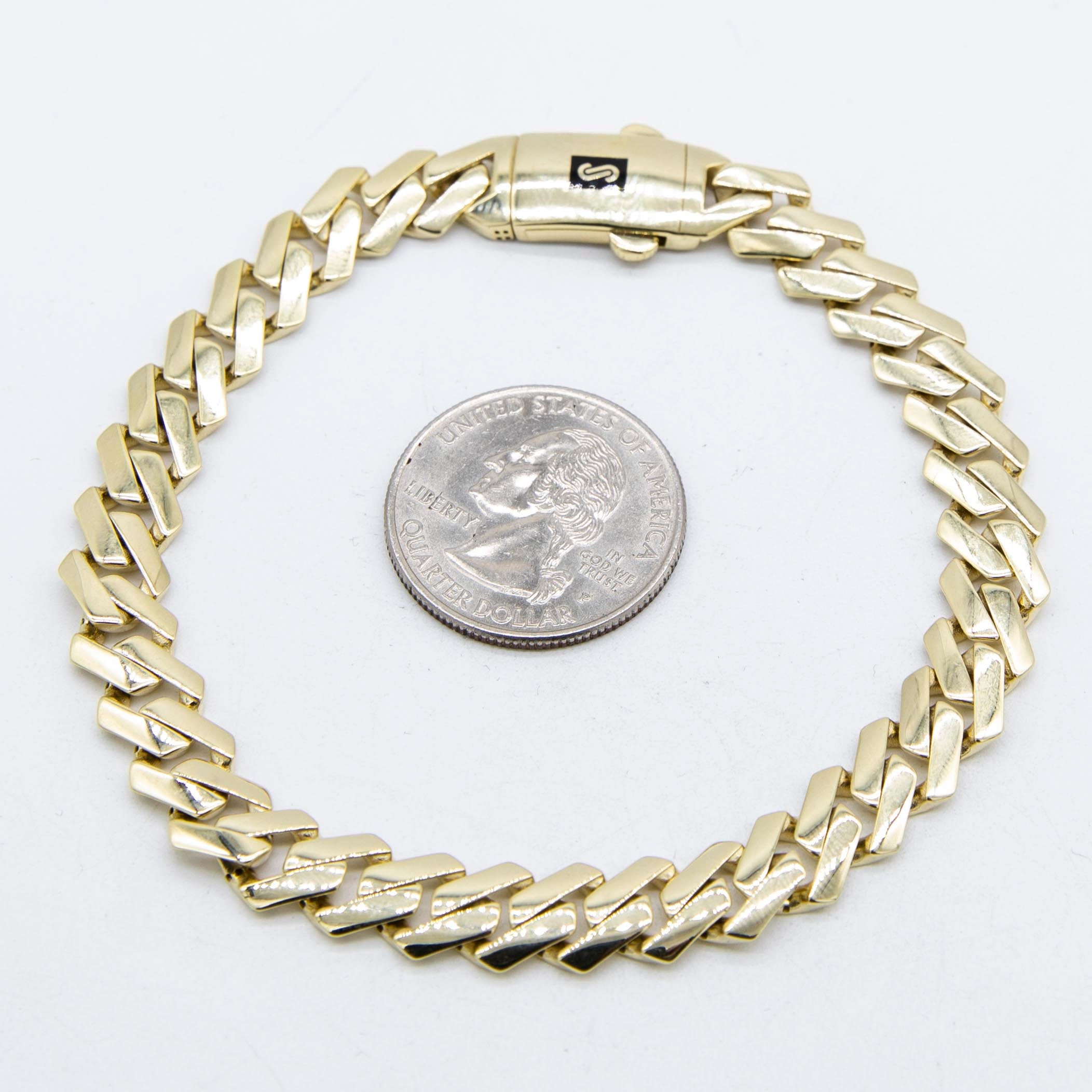 14k Yellow Gold Hollow REVERSIBLE Cuban Link Chain Bracelet 9.25