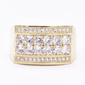 Men's Full Oval Rectangle CZ Set Ring Real Solid 10K Yellow Gold Size 10