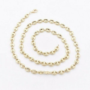 Colar de corrente de âncora Mariner Puffed de 6 mm, ouro amarelo 14K real, todos os tamanhos