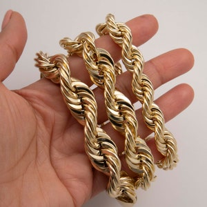 10K Yellow Gold Men&#39;s Rope Chain Bracelet Real All Sizes