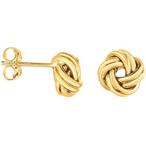 Love Knot Shiny Stud Earrings Real 14kt Yellow Gold