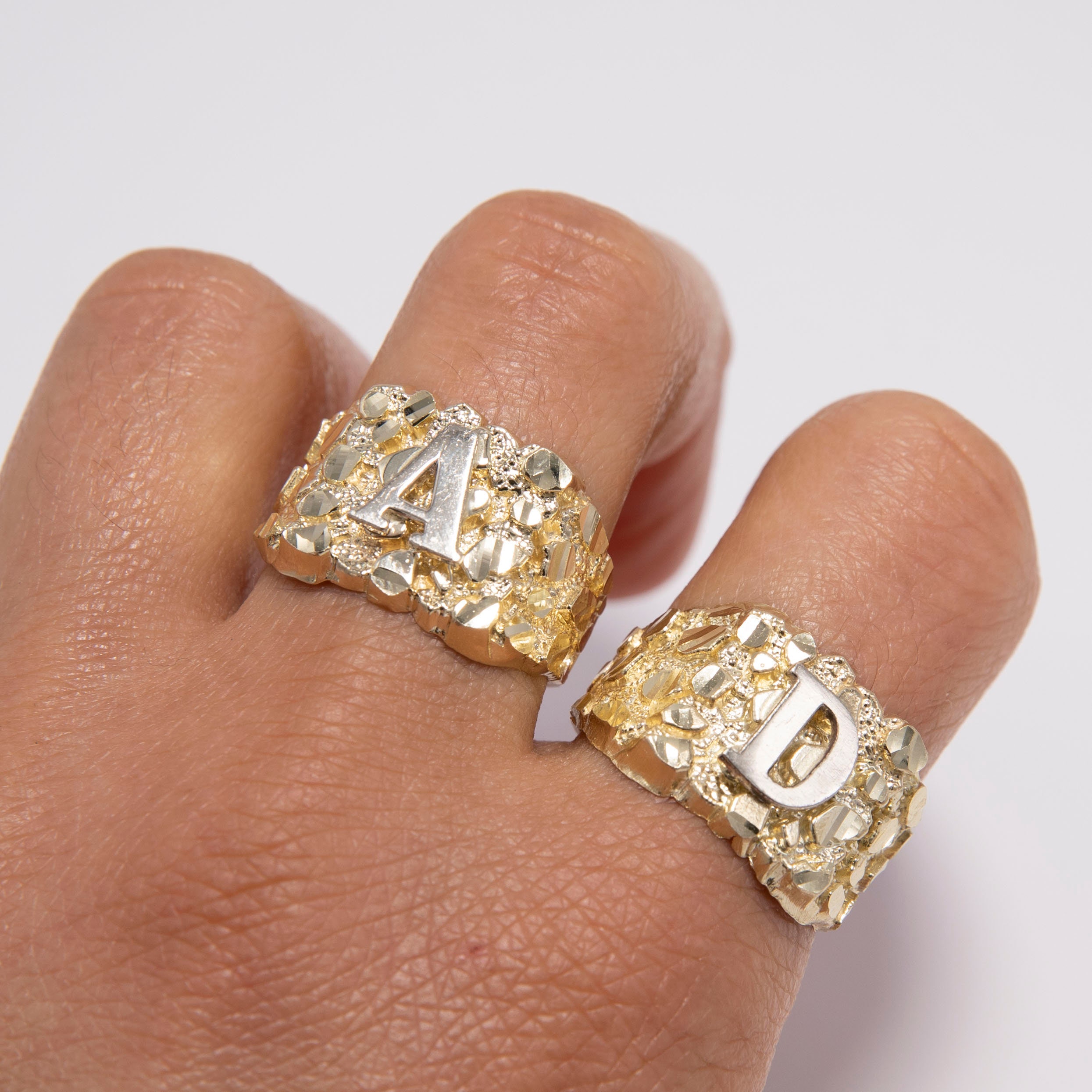 Nugget Design Initial Letter Ring Solid 10K Yellow White Gold All Sizes Etsy Canada