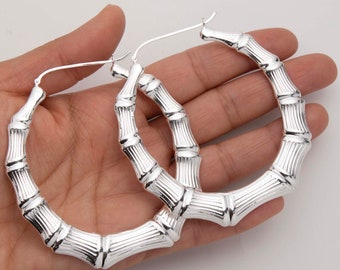 ヴィンテージ 925 スターリングシルバー バンブーフープイヤリング