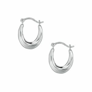 1/2&quot; Polished Mini Oval Hoop Earrings Real 10K White Gold 0.4gr