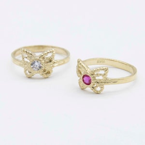 Colorful CZ Butterfly Toe Ring Solid Real 10K Yellow Gold