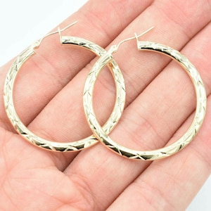 1 1/2&quot; Diamond Cut Hoop Earrings Real 10K Yellow Gold