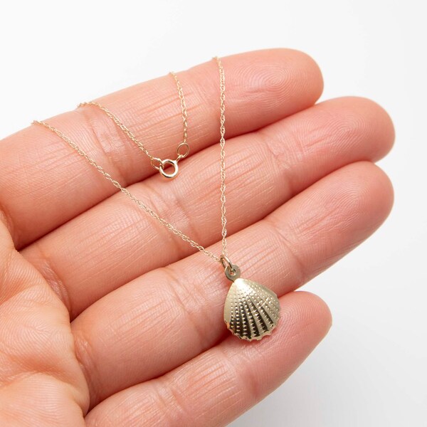 Sea Shell Charm Pendant In Solid 10k Yellow Gold - Dainty Beach Jewelry Gift