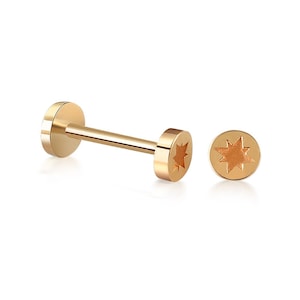 North Star Minimalist Tragus Ear Piercing Stud Real 14k Solid Gold
