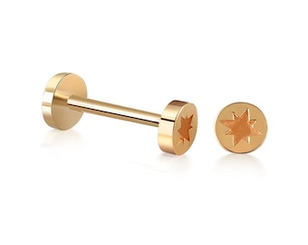 North Star Minimalist Tragus Ear Piercing Stud Real 14k Solid Gold