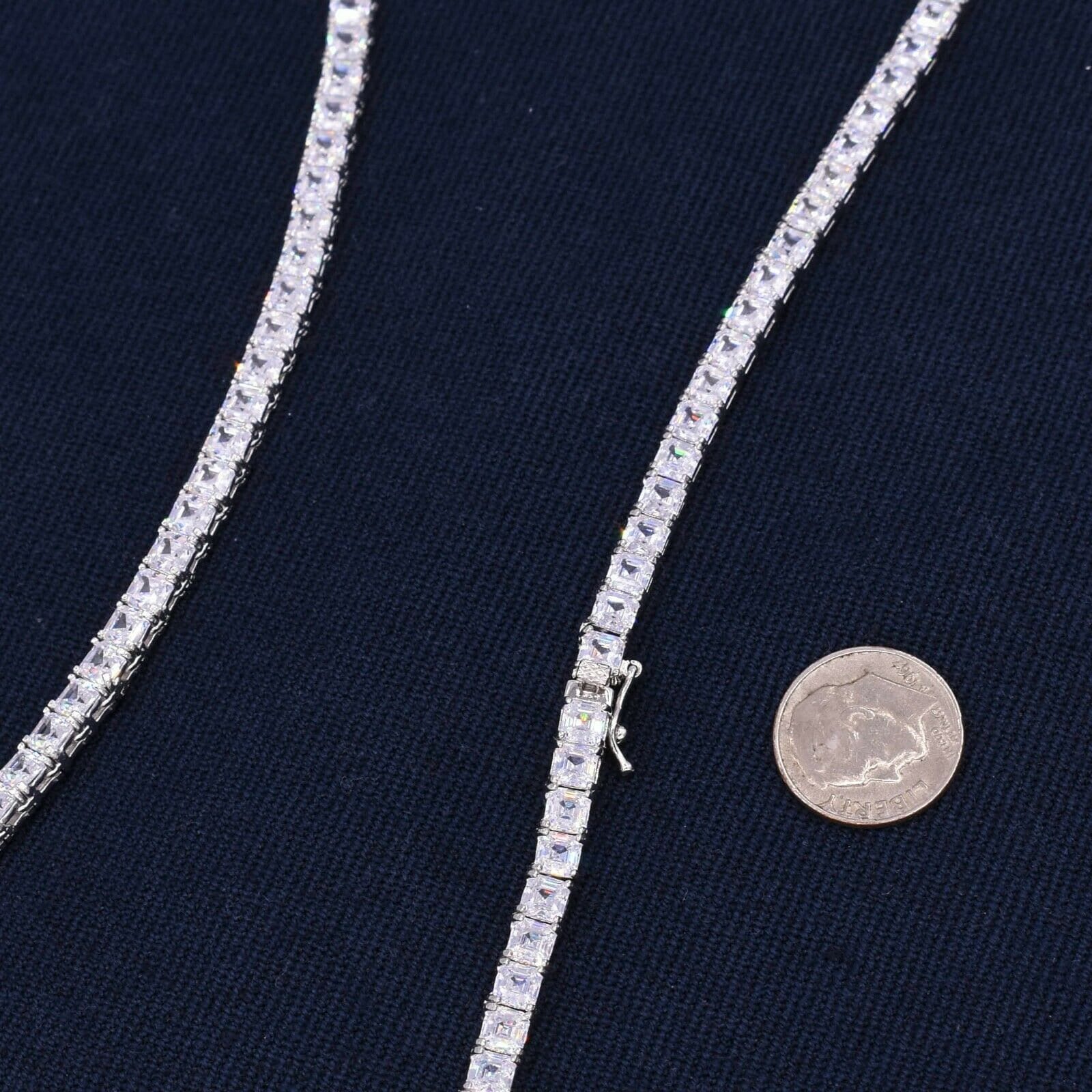 4mm Princess Cut Tennis Chain Necklace 14K White Gold Clad Etsy