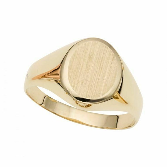 Size 7 Polished Oval Satin Signet Ring 14K Yellow Gold 2.0gr