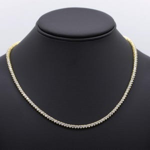 3.5mm 3 Prong CZ Tennis Chain Necklace 14K Yellow Gold-Plated Silver