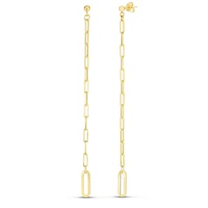 Graduated Drop Paperclip Earrings with Push Back Real 14K Yellow Gold
