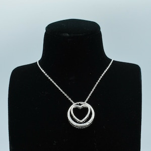 CZ Heart & Shiny Circle Charm Necklace Sterling Silver 925